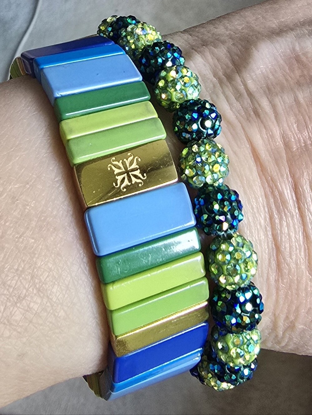 Blue And Green Rustic Cuff Bracelet Set.